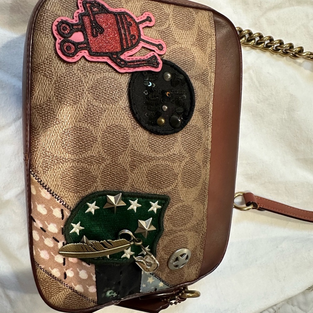 Coach Brown and Tan Crossbody Bag with Embellishments
